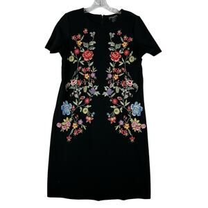 Chelsea & Theodore Dress Womens 6 black Floral Embroidered Back Zip